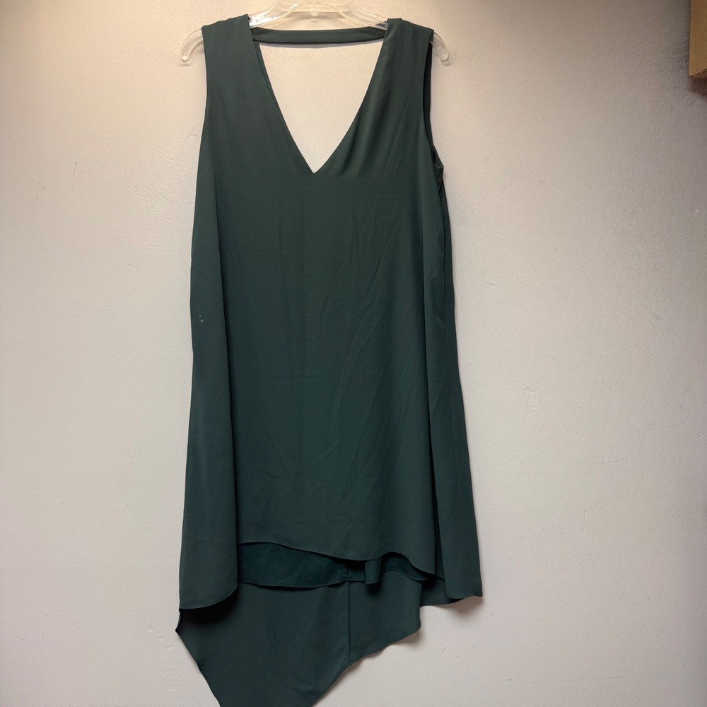 BCBGMAXAZRIA Dress Womens Small Green Good Draped High-Low V-Neck Sleeveless